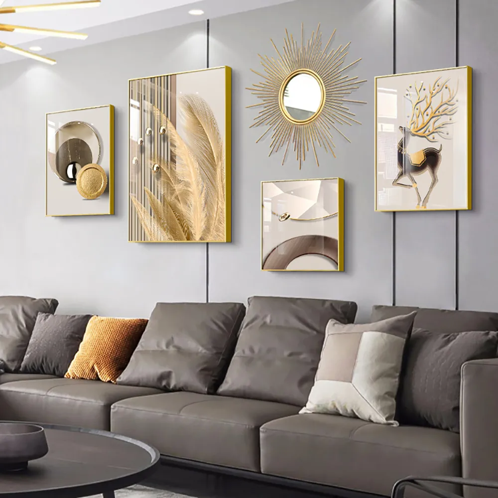 5-Piece Wall Art Set with Golden Accents Modern Abstract Designs for Luxurious Home Decor — image 2