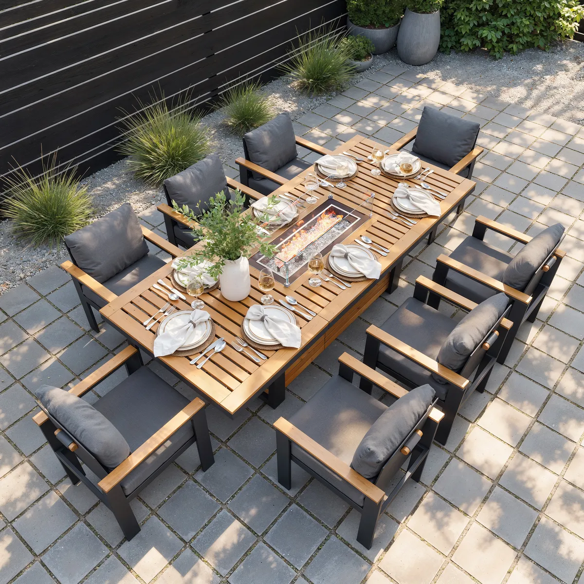 Tevara 94.5" Outdoor Propane Fire Pit Dining Table with Hidden Tank & Wind Shield — image 4