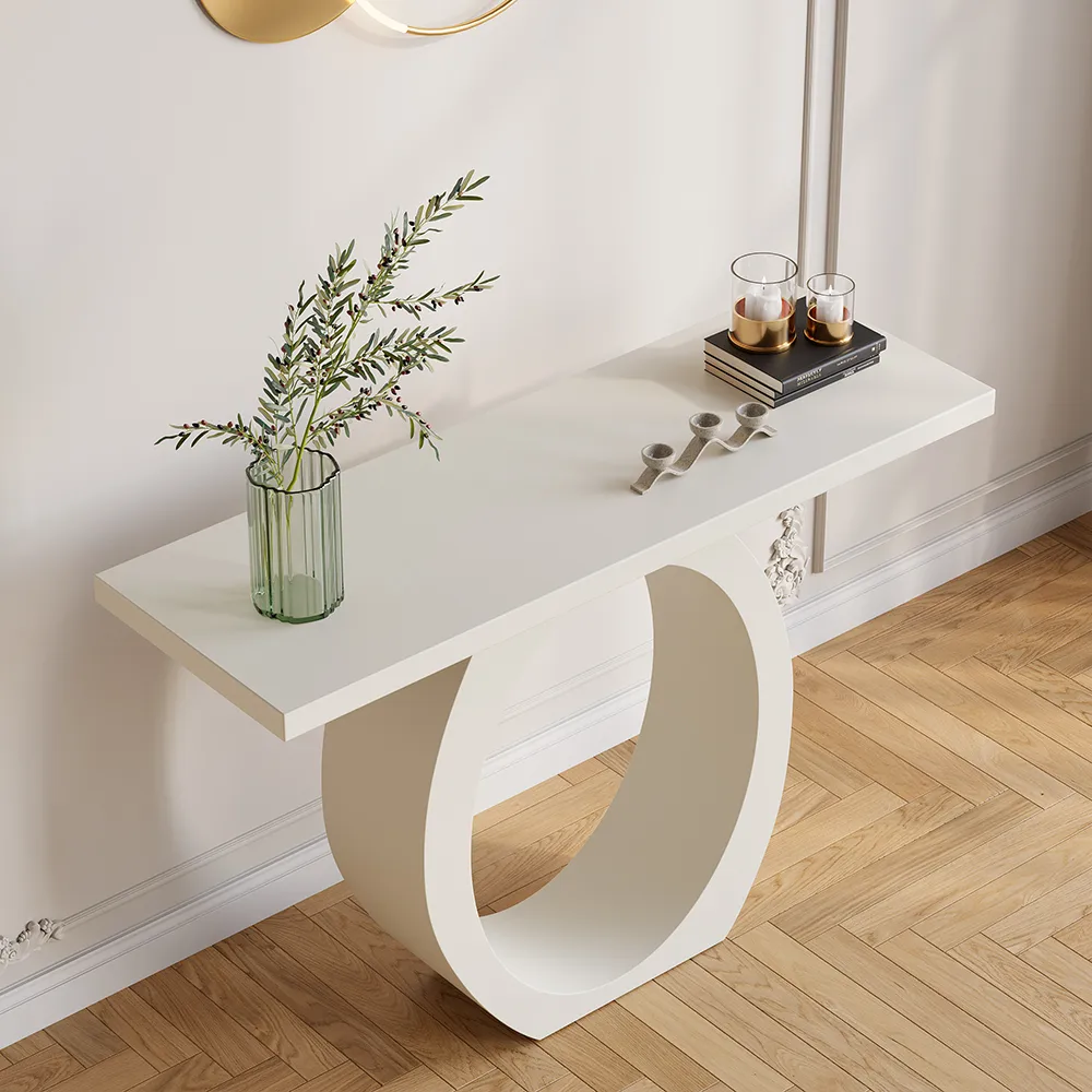 39.4" Modern Black Console Table with Circle Base Rectangular Entryway Table — image 13