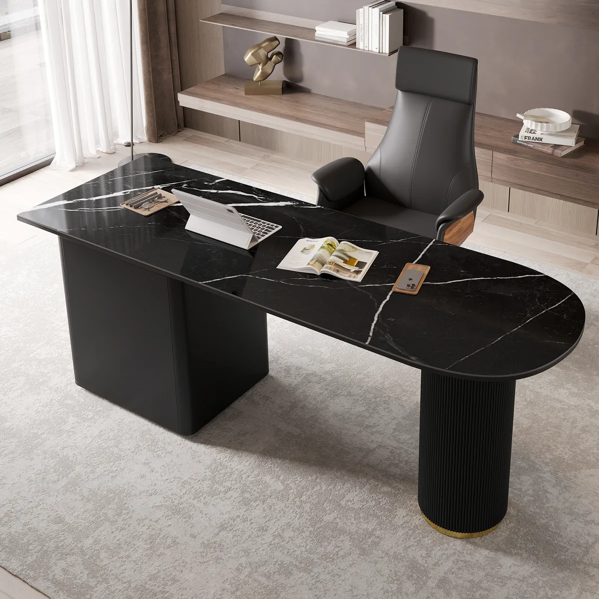 Modern Sintered Stone Top Office Writing Desk with 3-Drawer(71") — image 2