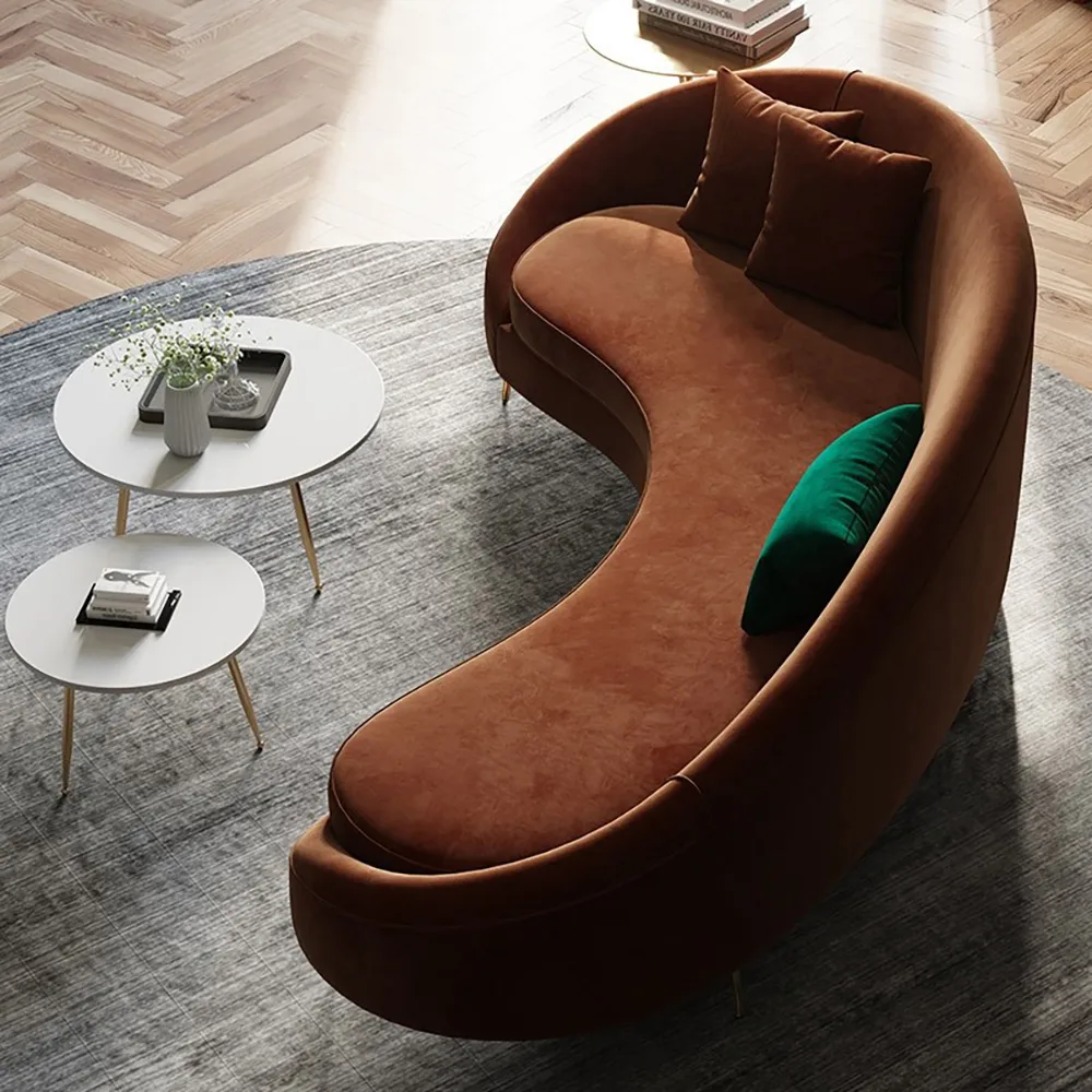 Modern 83" Bronze Velvet Curved Sofa 3-Seater Sofa Toss Pillow Included — image 4