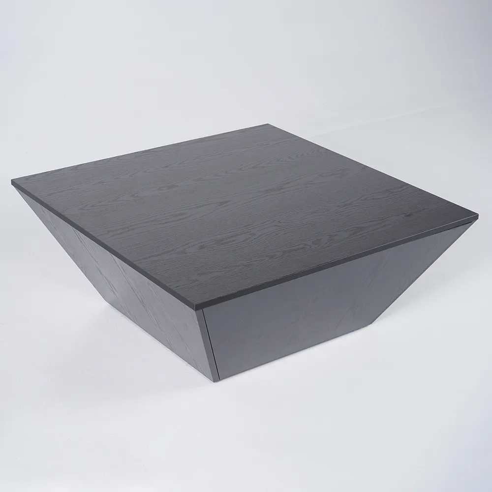 Modern Black Wood Coffee Table with Storage Square Drum with Drawer — image 10