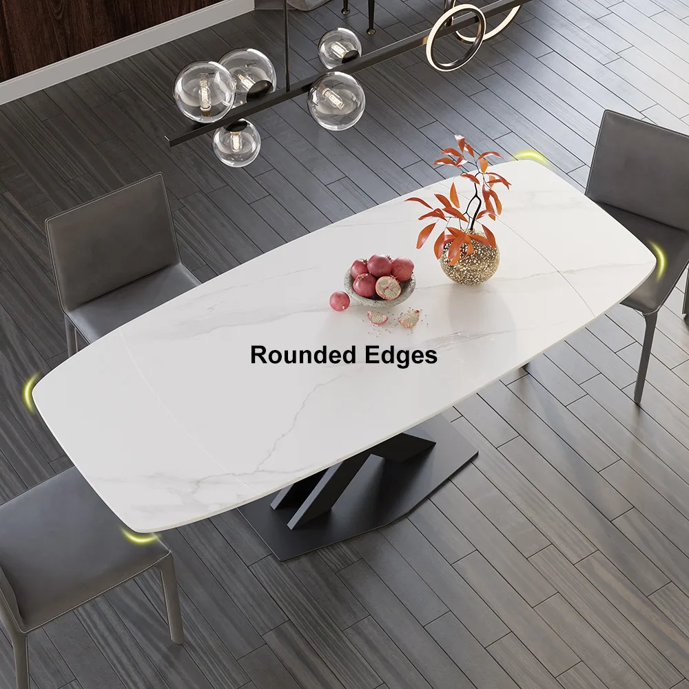 71" Extendable Dining Table Faux Marble Top with Leaf X-Base for 6 Person Modern White Expandable Table — image 8