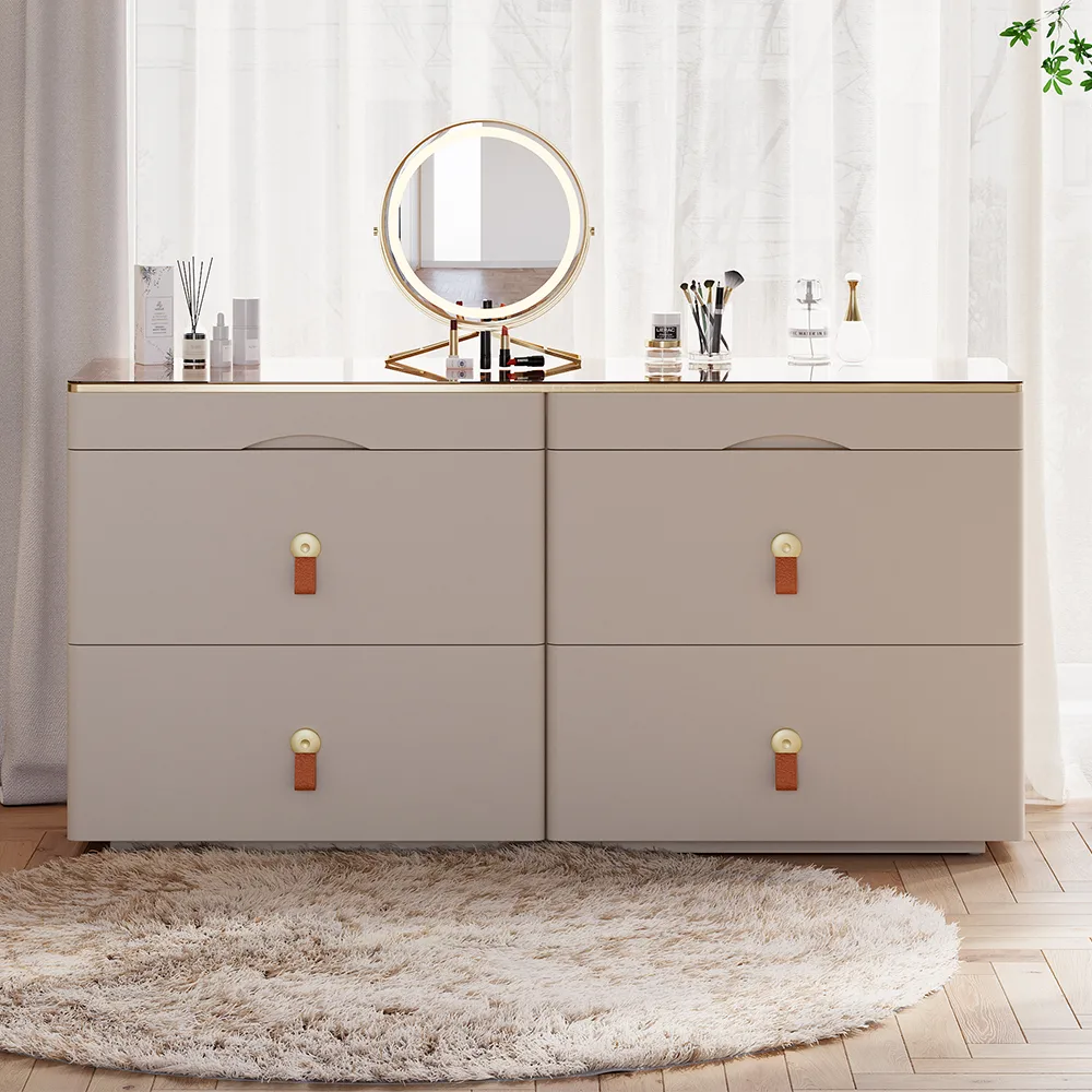 47"W Modern Glass Champagne Dresser 6 Drawer Closet Island with Jewelry Display Storage — image 3