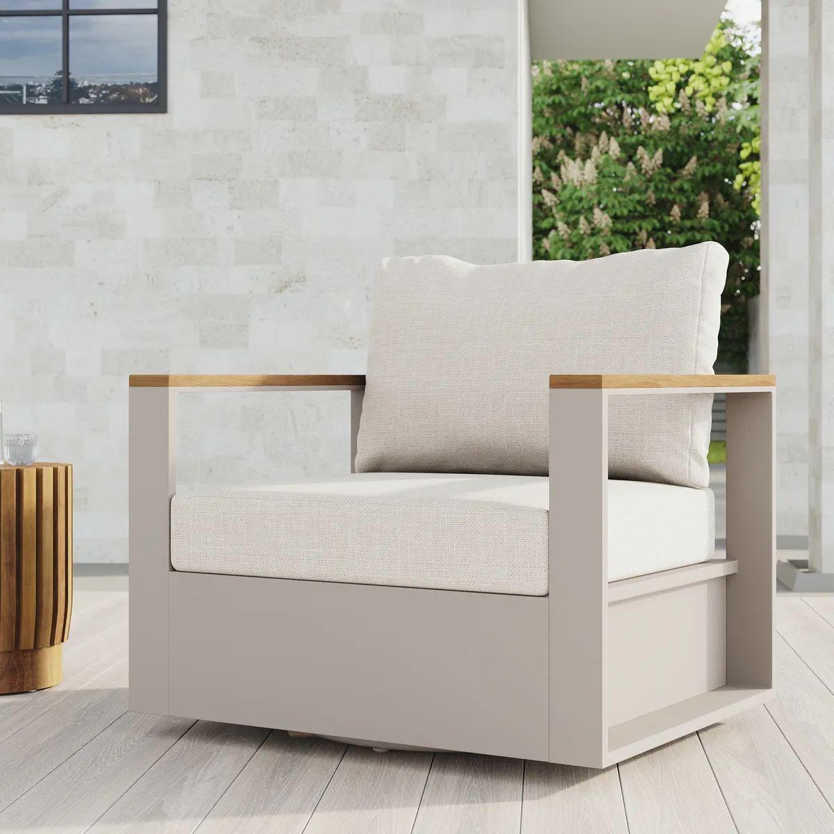 Tevara Teak & Aluminum Outdoor Swivel Chair Modern Yard & Patio Furniture in Gray Cushion Included — image 21