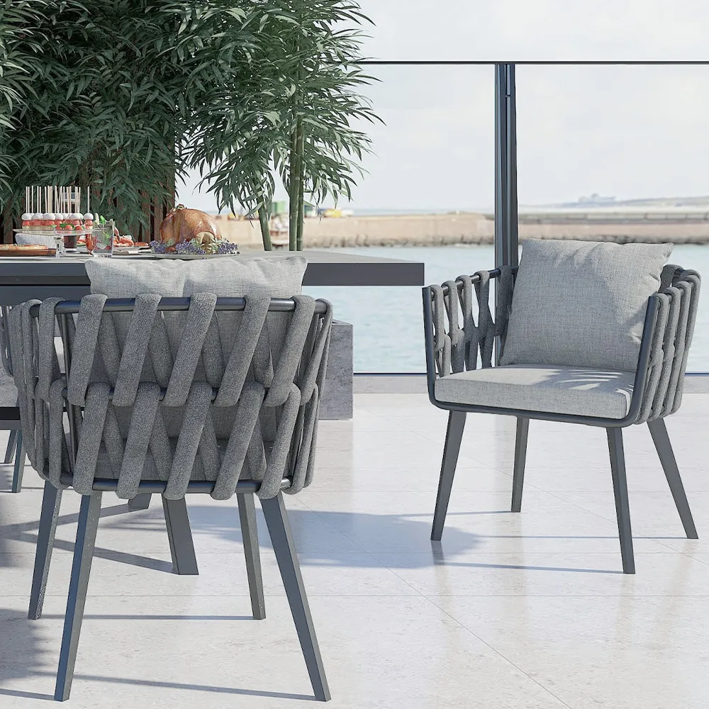 Outdoor Rope Weave & Aluminum Dining Chairs