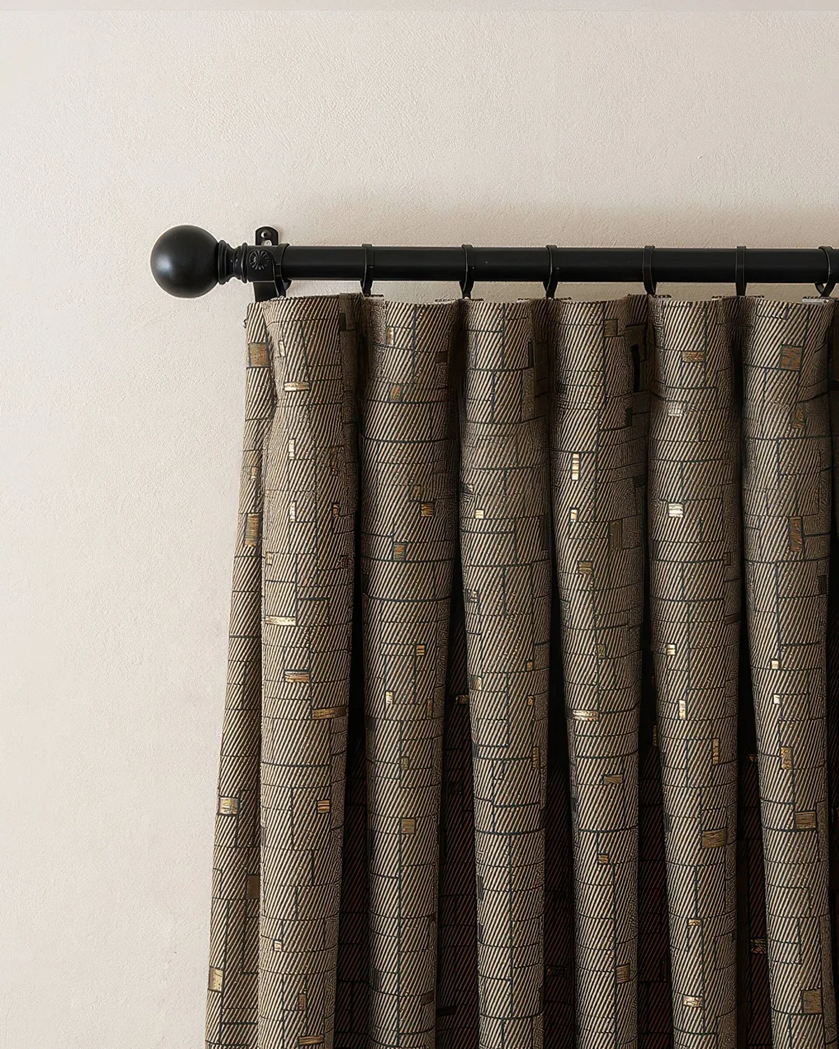 Chelsea 52 x 95 Inch Inverted Box Pleat Grid Cotton Geometric Patterned Curtain — image 5