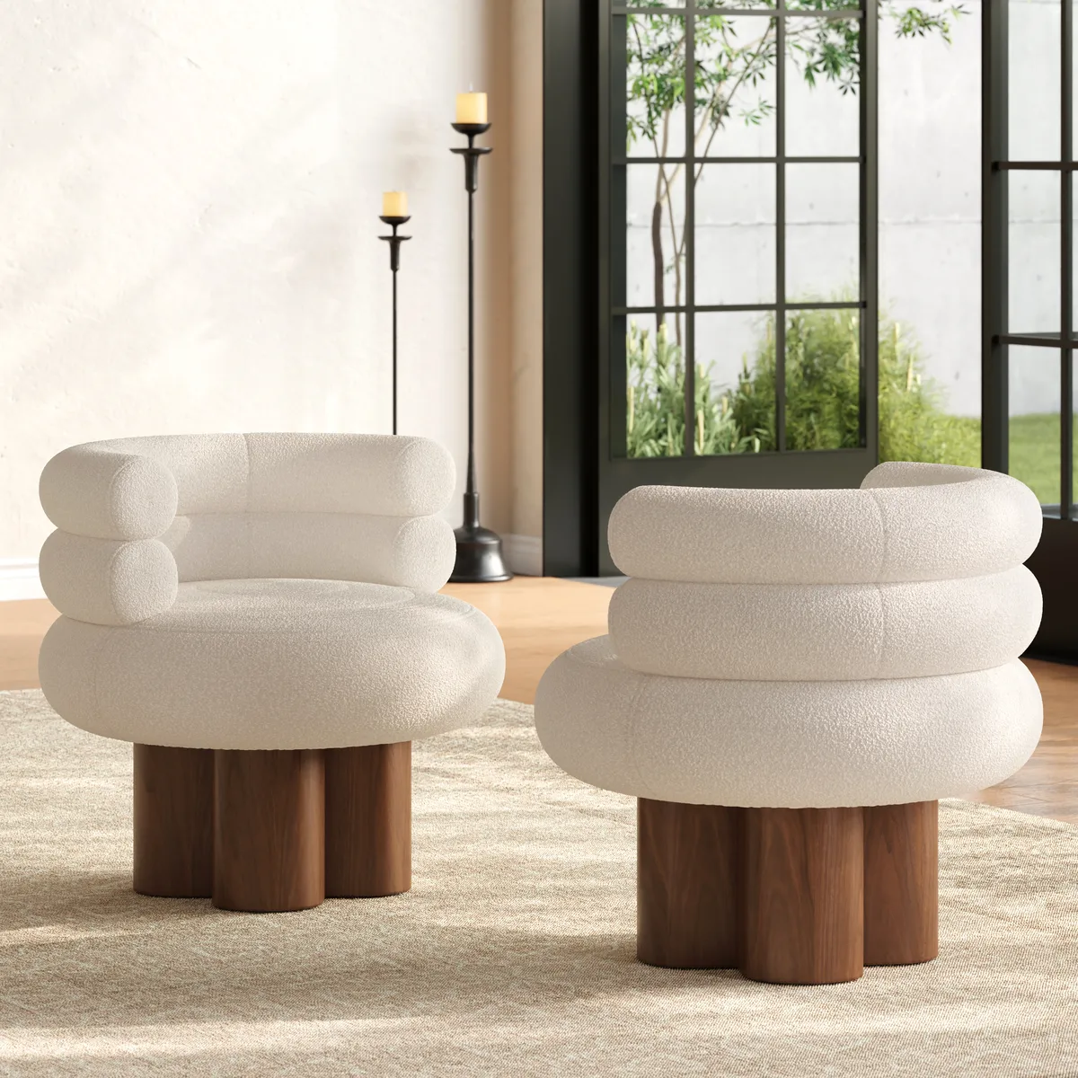 Swivel Solid Wood Base Accent Chair Boucle Armchair for Living Room in White (28" Wide) — image 5