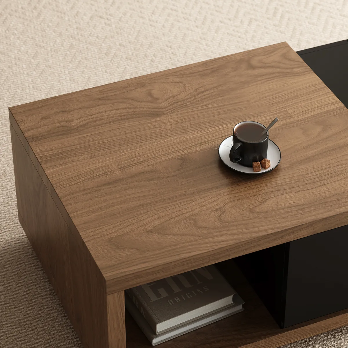 Quoint 68.9" Modern White Coffee Table Retracted & Extendable with 2-Drawer — image 8