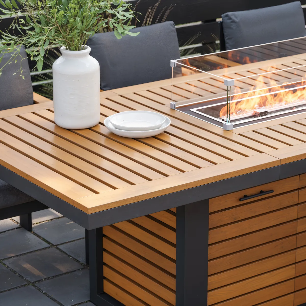 Tevara 94.5" Outdoor Propane Fire Pit Dining Table with Hidden Tank & Wind Shield — image 9