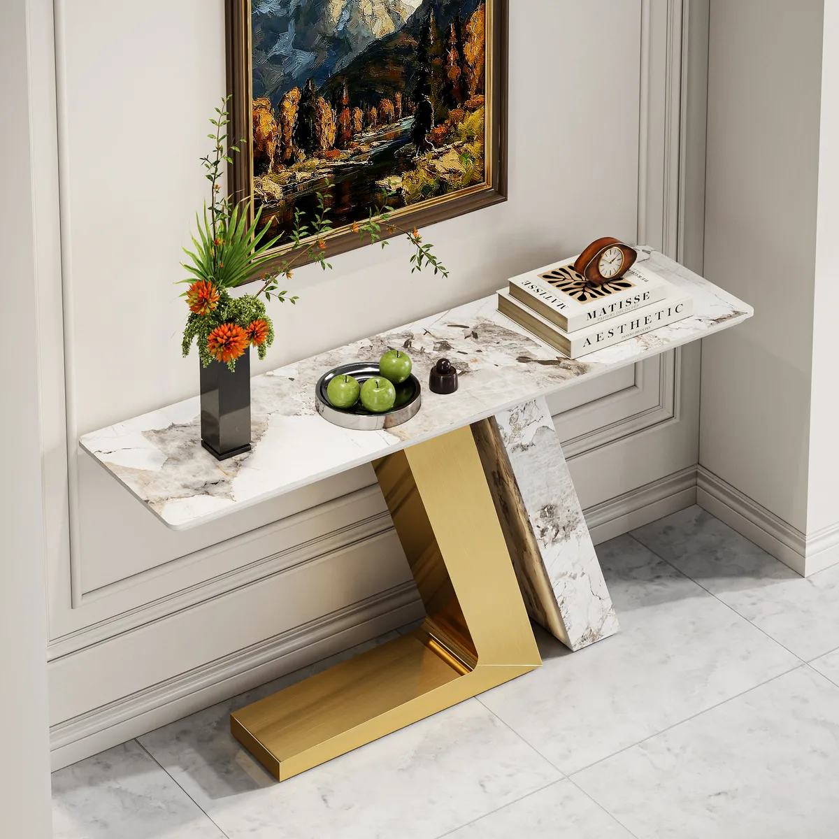 Silexa 60" Modern Console Table with White Sintered Stone Top — image 4