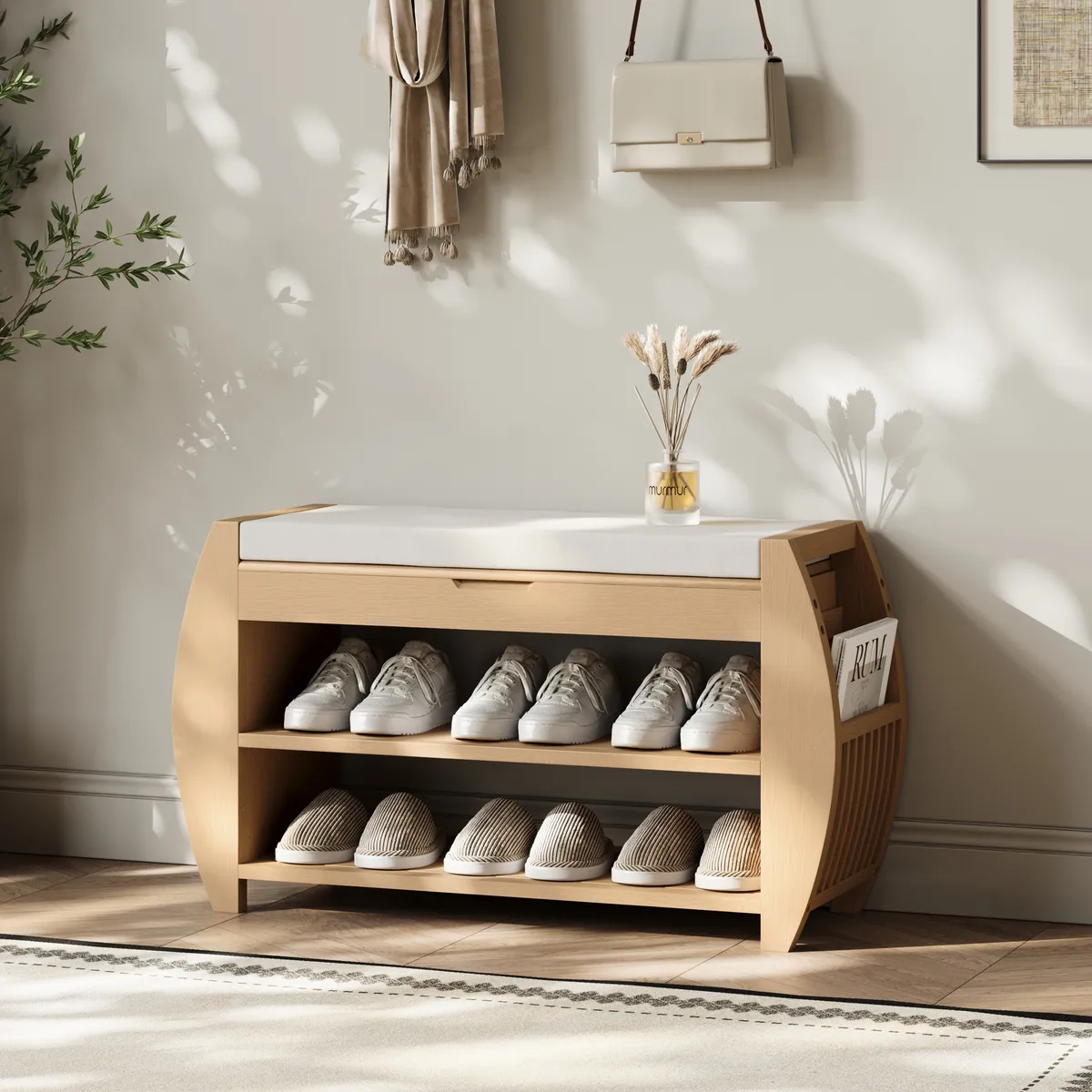 Shoe Storage Entryway Bench Wooden Shoe Rack in Brown (32.3'') — image 11