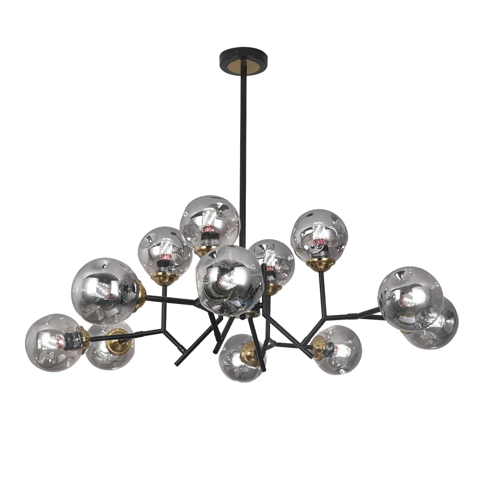 Modern Linear 12-Light Kitchen Island Light Black Chandelier with Globe Glass Shade Pendant Lighting — image 7