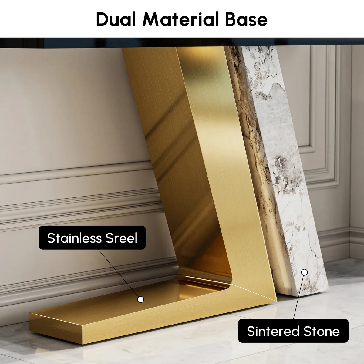 Silexa 60" Modern Console Table with White Sintered Stone Top — image 7