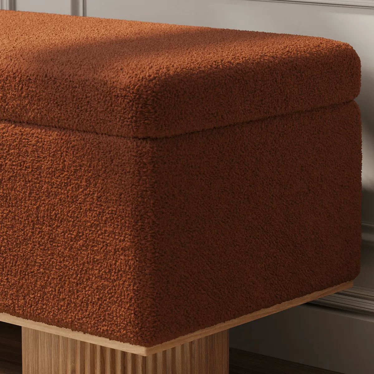Teddy Fabric Fluffy Faux Fur Flip Top Wood Storage Bench — image 14
