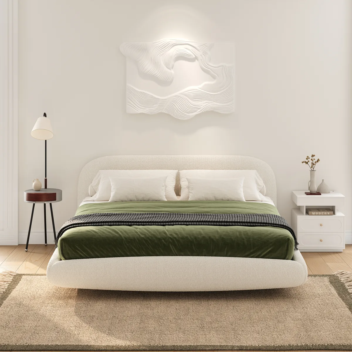 King Size Boucle Upholstered Floating Bed Frame with Light — image 3