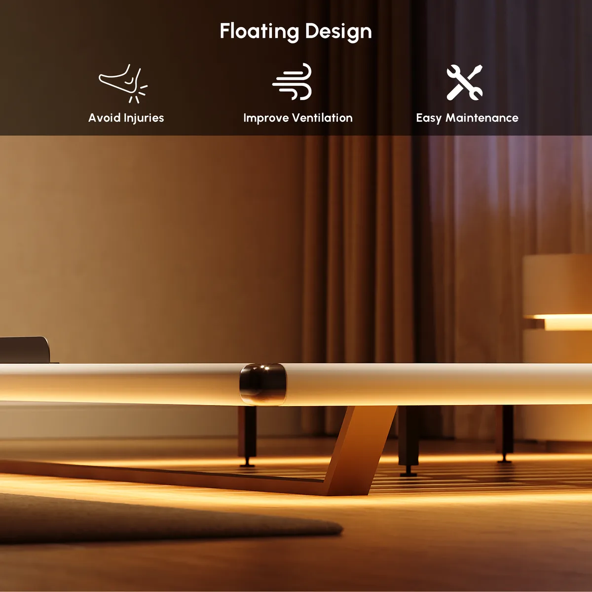 Modern King Size Floating Bed Frame with Light & Adjustable Headboard — image 7