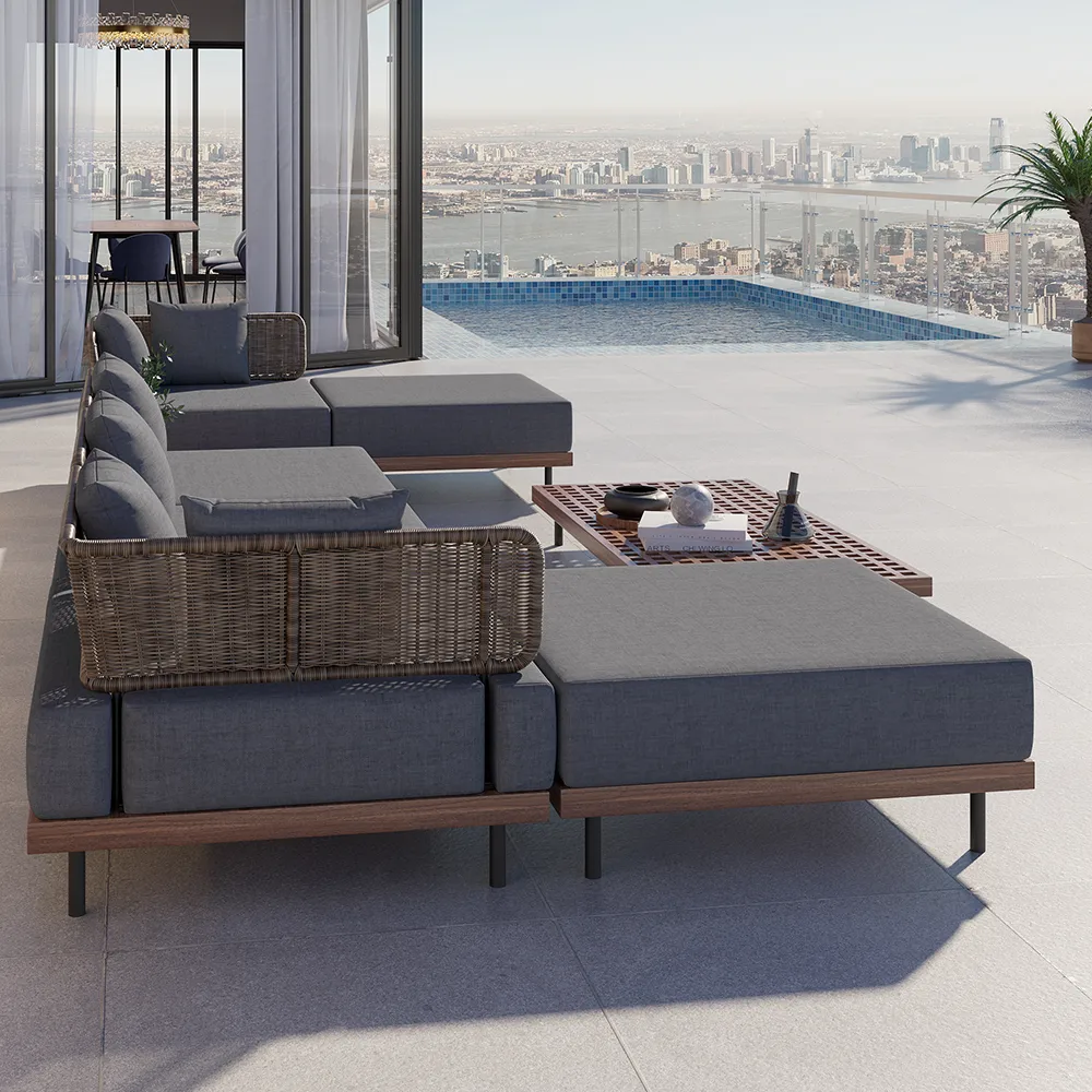 8 PCS L Shaped Outdoor Sectional Sofa Set with Coffee Table Modern Yard & Patio Furniture for 6 Person in Gray Cushion & Pillow Included — image 4