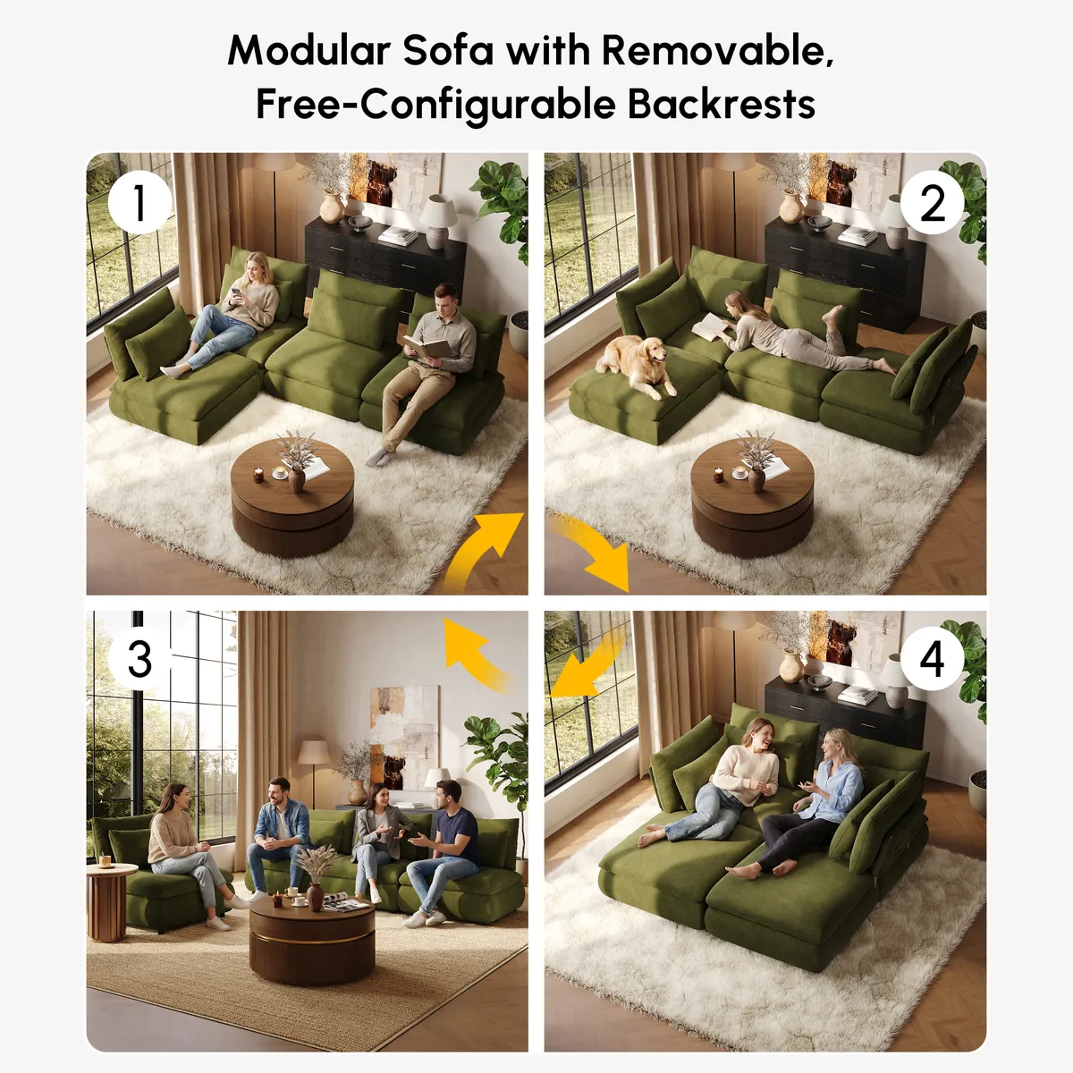 3-Piece Chenille Modular Sectional Sofa with Hidden Storage — image 6