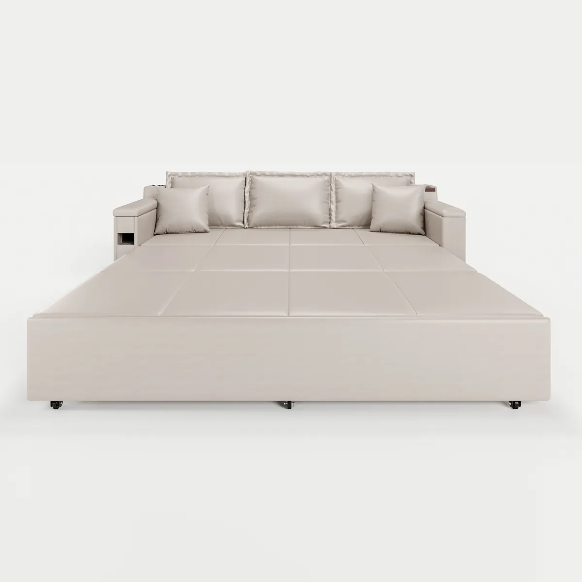 82.7" Convertible Bed King Sleeper Sofa Leath-aire Upholstered Storage with Speaker — image 9