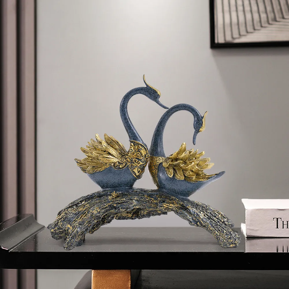 Swan Couple Resin Sculpture in Black & Silver for Home Table Decor — image 7