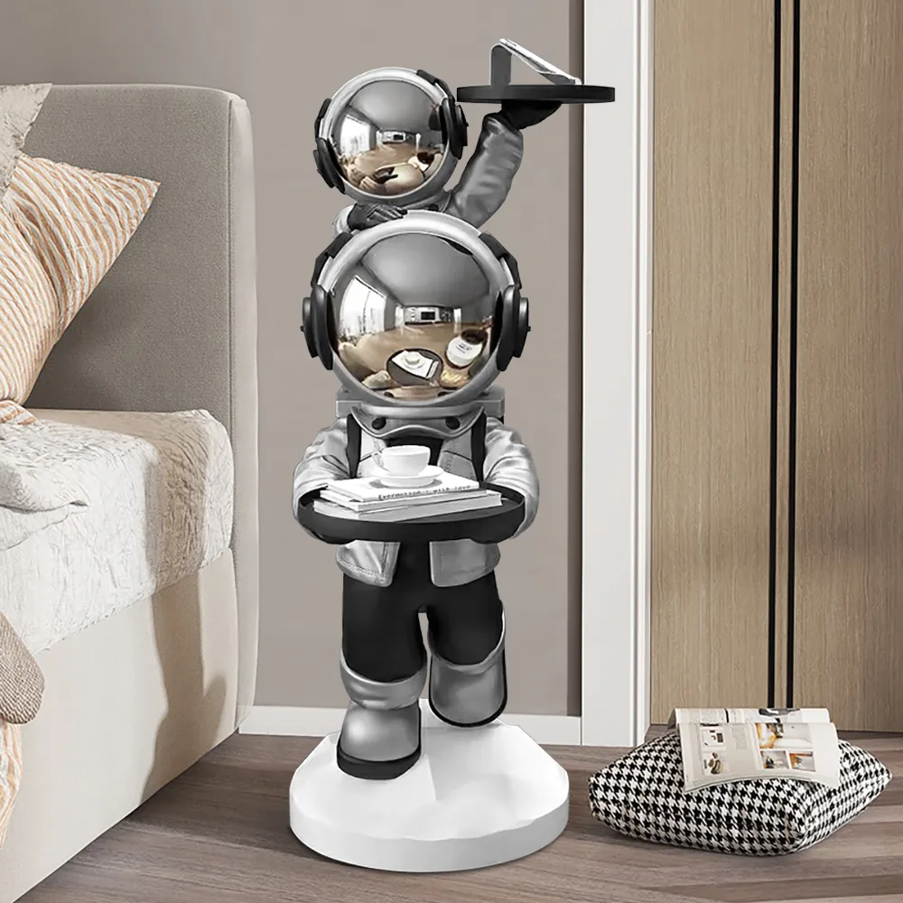 Silver Astronaut Side Table Floor Sculpture Modern End Table with Tray Top — image 9