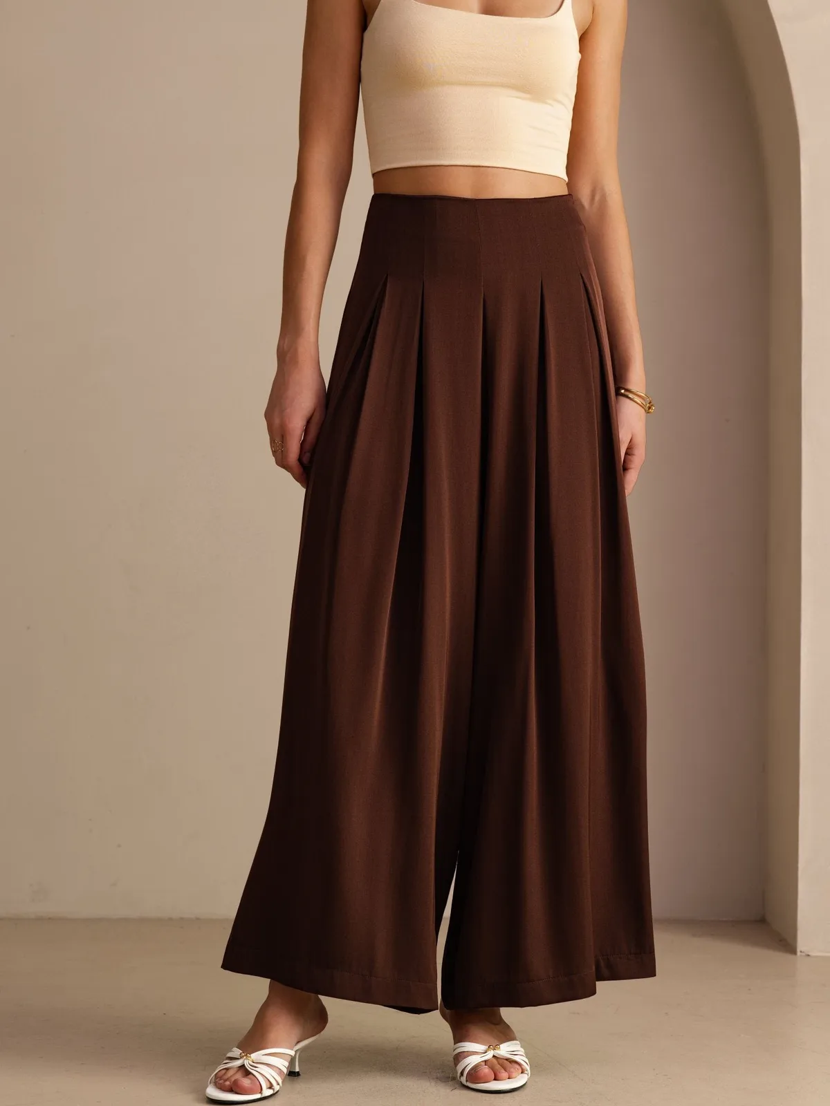 Classic 19Momme Silk Women’s High Waist Wide Leg Pleated Palazzo Pants