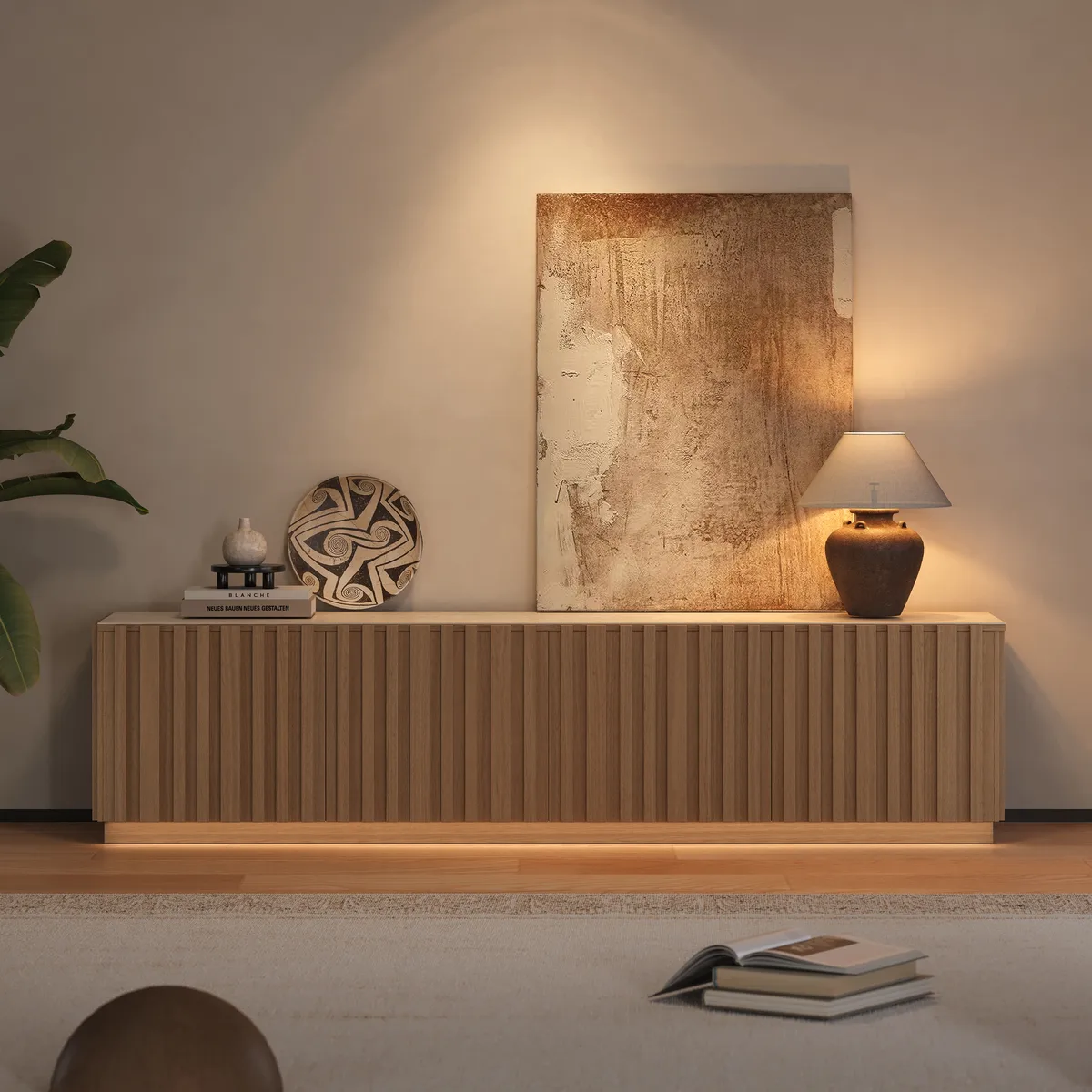 Aura 83" Ash Wood Fluted Smoked Brown TV Stand with Sintered Stone Top — image 22