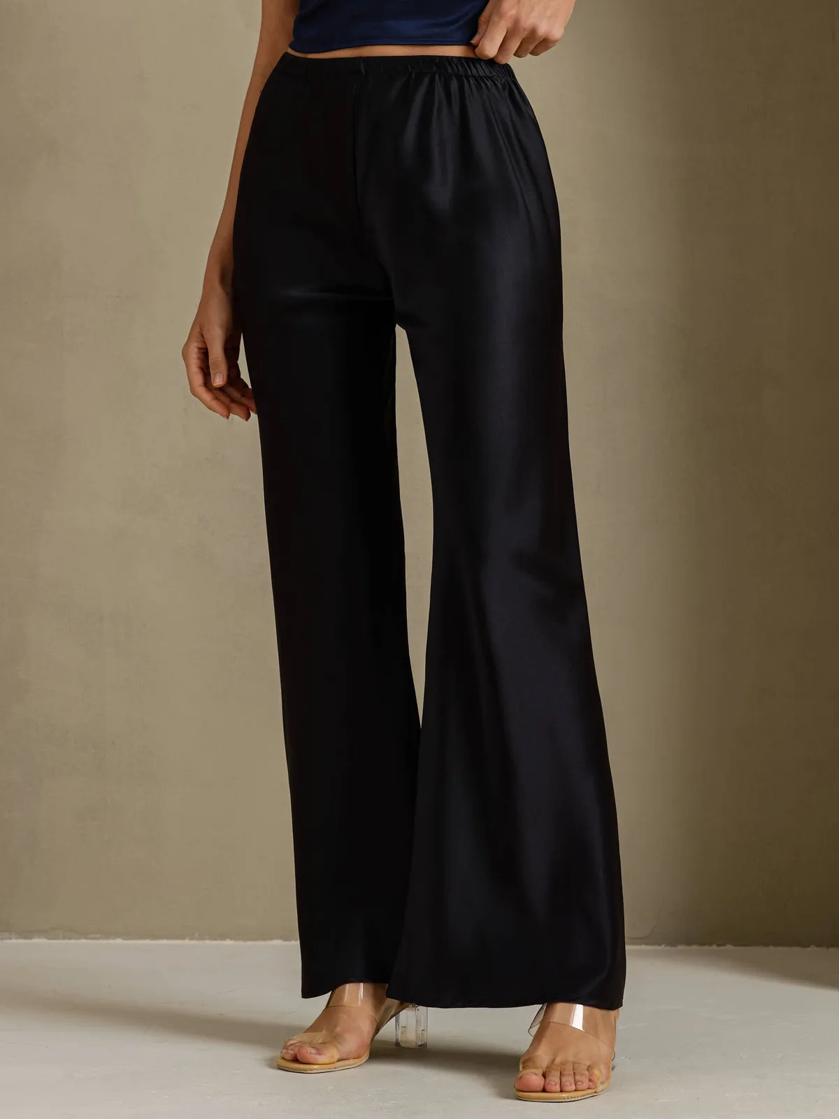 19Momme Silk Wide Leg Women's Pants with Elastic Waist Design