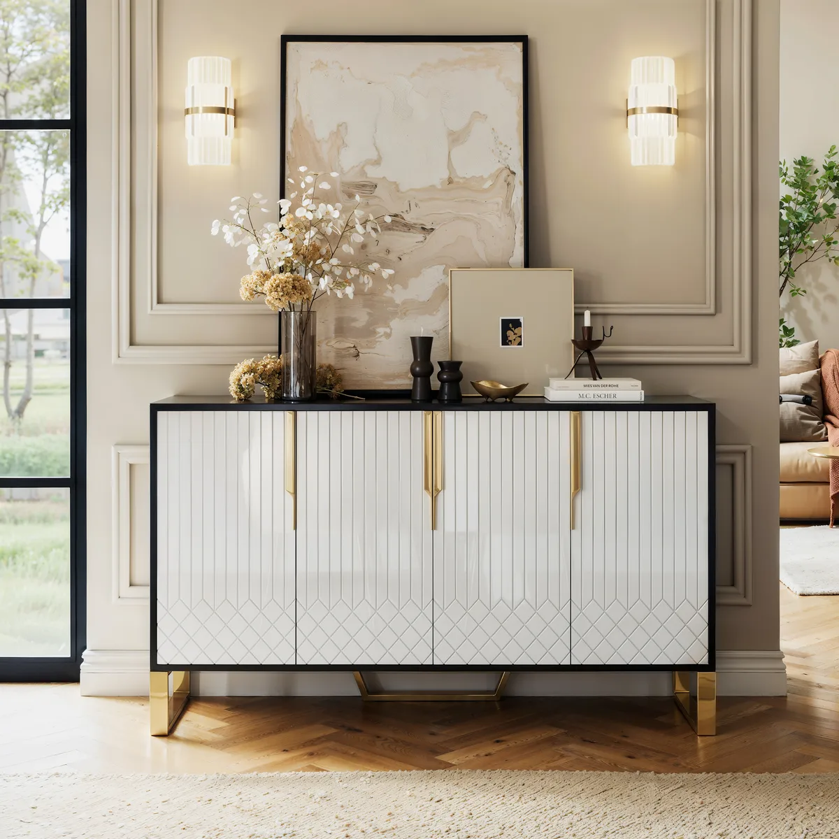 4-Door Wood 60" Sideboard with 3 Shelves Aro Contemporary — image 11