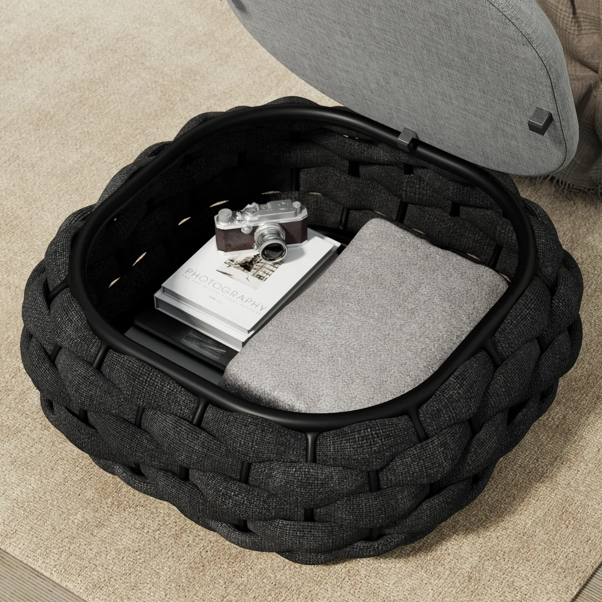 Cocaro Outdoor Storage Ottoman with Woven Rope in Light — image 8