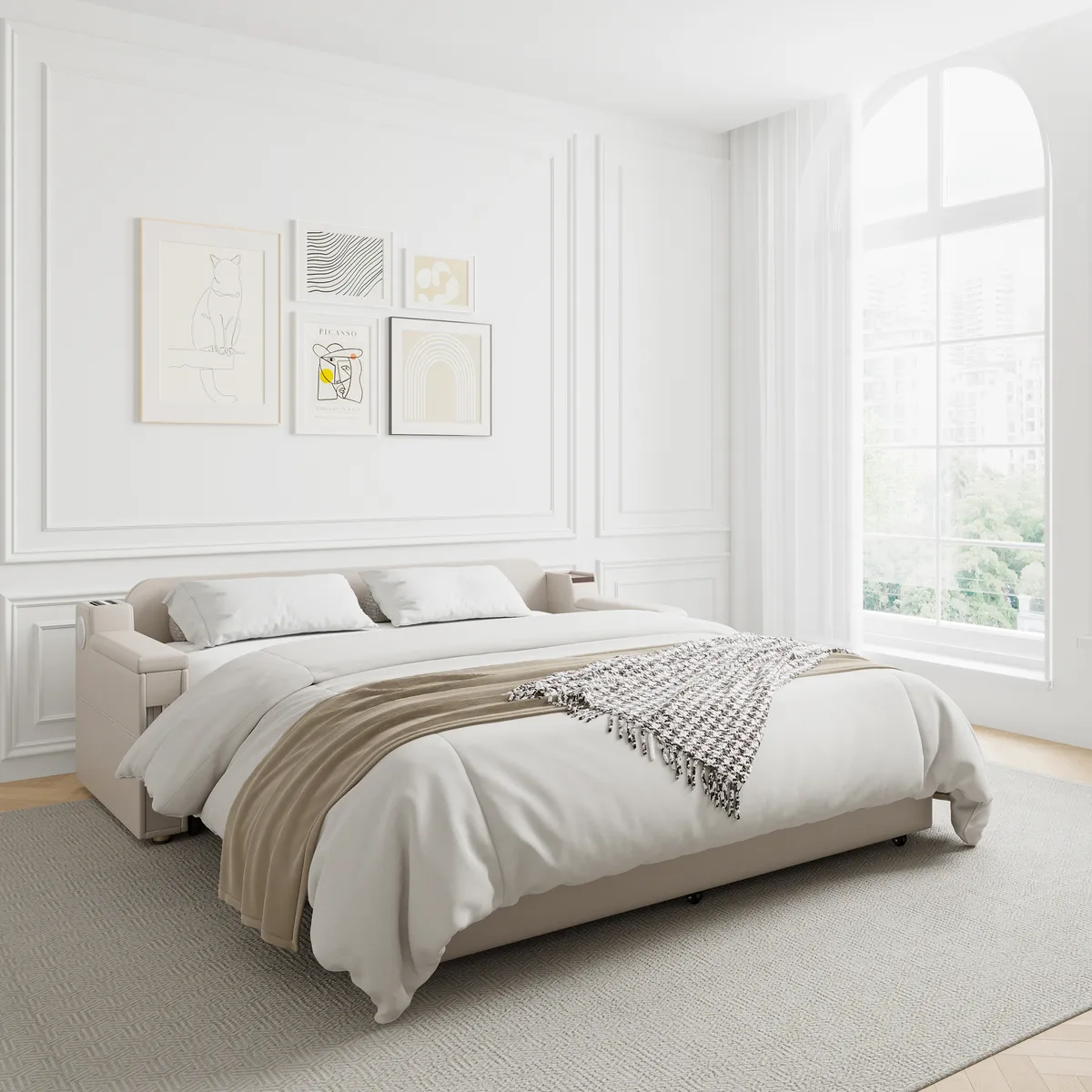 82.7" Convertible Bed King Sleeper Sofa Leath-aire Upholstered Storage with Speaker — image 3
