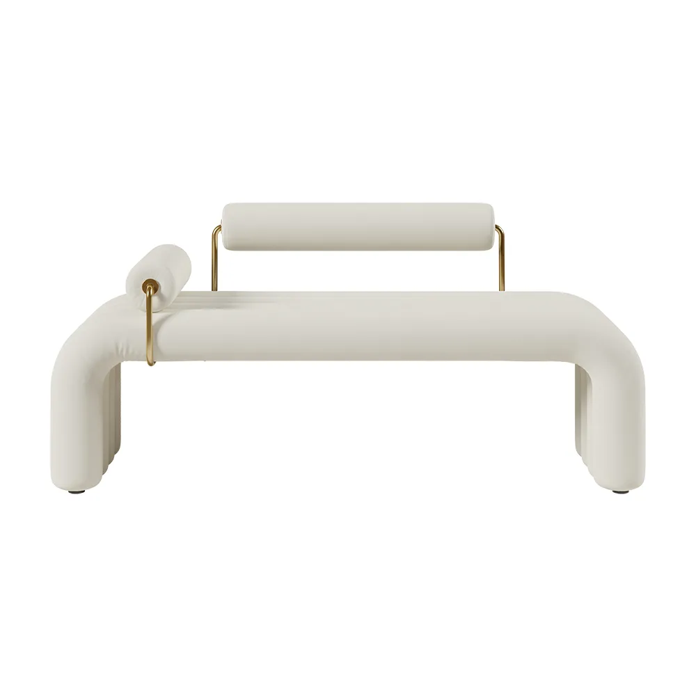 Modern White Line Tufted Bench Velvet Upholstered Entryway Bench in Gold Finish — image 8