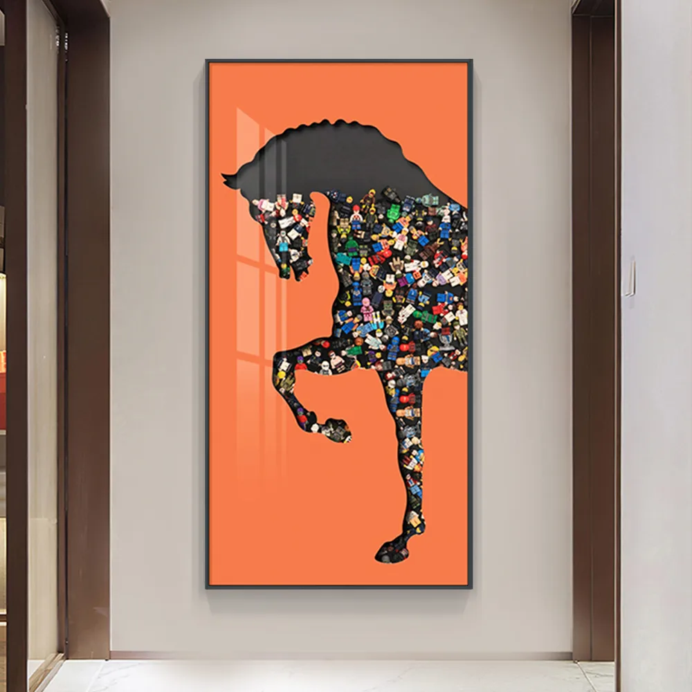 39.4" Rectangle Horse Building Blocks Wall Art Decor with Aluminum Frame Living Room — image 4