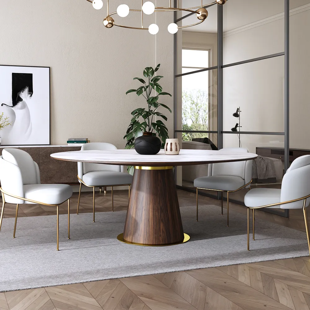 Mid-Century Modern 7 Piece Dining Room Sets 48" Round Dining Table White 6 Side Chairs — image 5