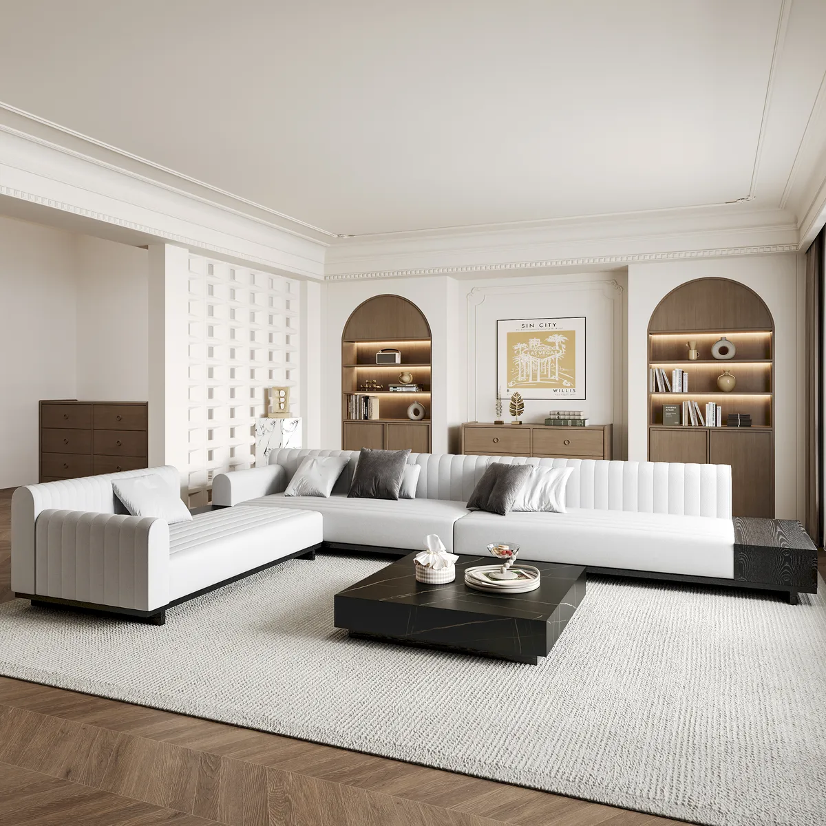 157" Cotton and Linen L-Shaped Sectional Sofa Modern Light Gray Sectional with Storage Side Table — image 3