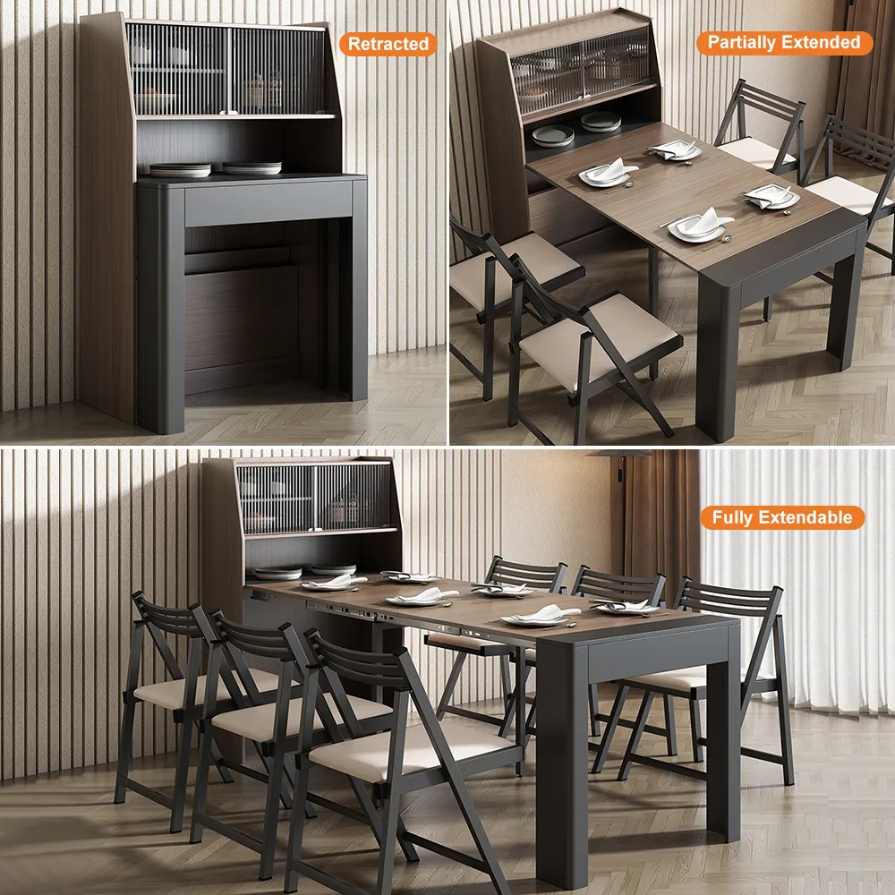 70.9" Extendable Dining Table Rectangle with Sideboard Storage for 6 Farmhouse Walnut & — image 3