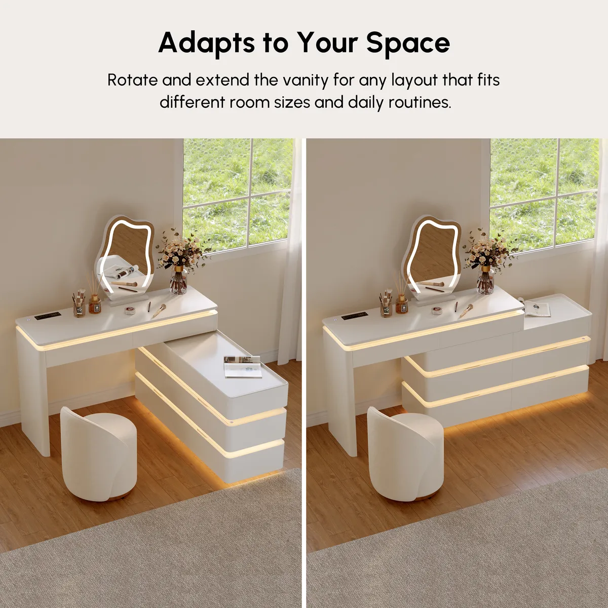 47" Smart Makeup Vanity Retractable Dressing Table with Mirror & Lights — image 22