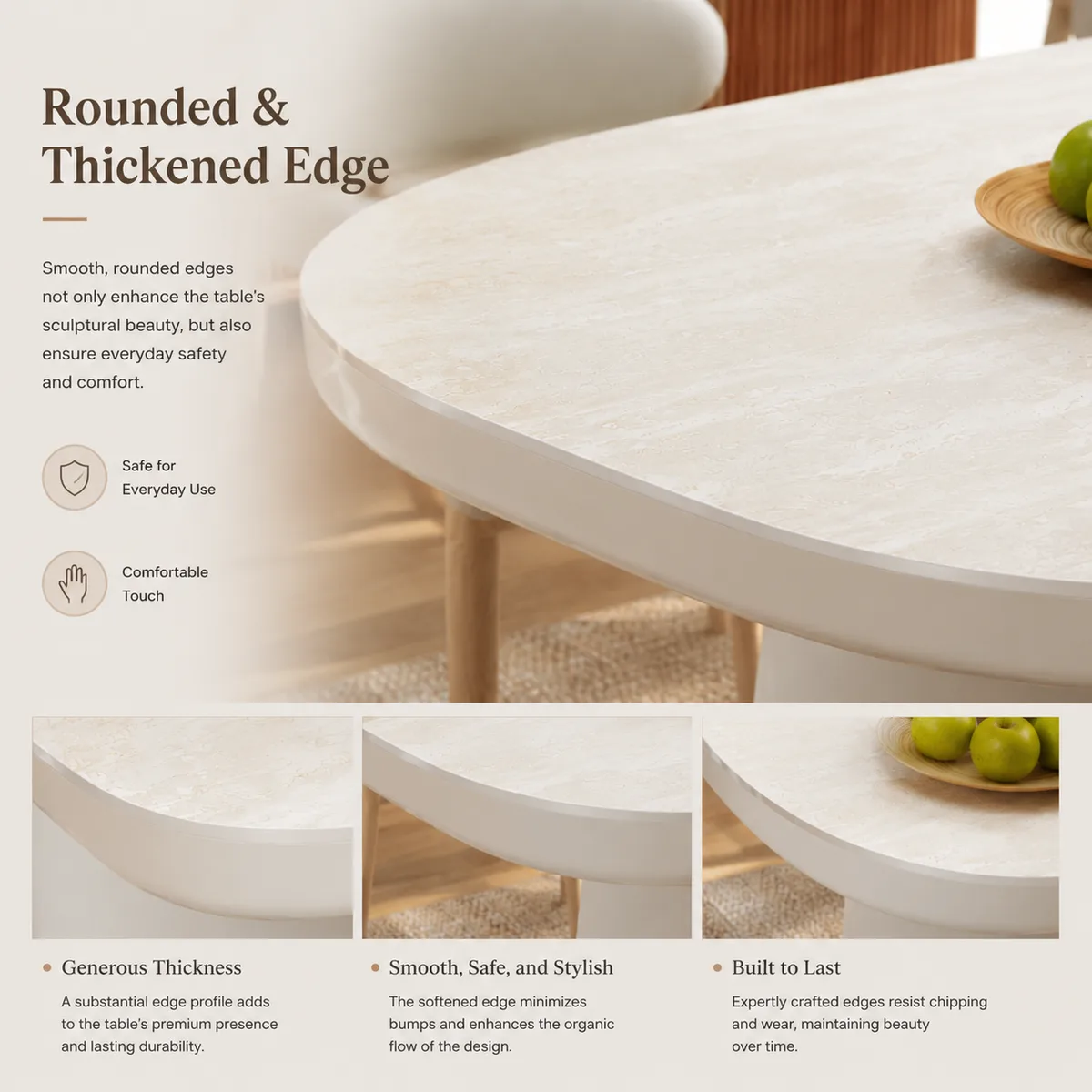 Modern 79" Oval Faux Travertine Sintered Stone Dining Table, Seats 6 — image 7