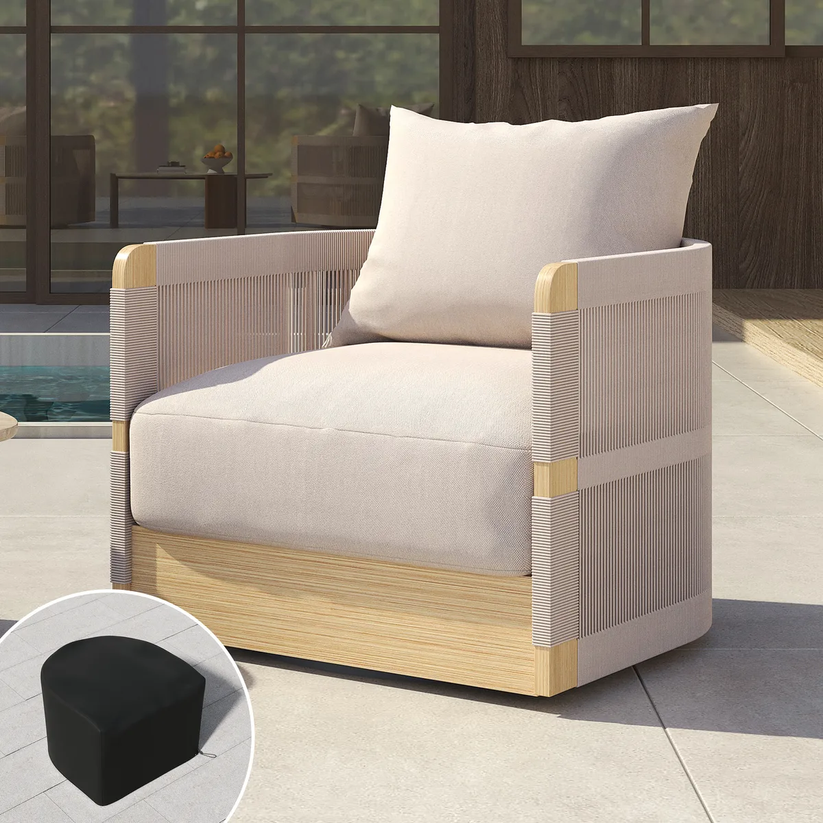 Costra Outdoor Aluminum & Rope Weave Swivel Lounge Chair — image 29