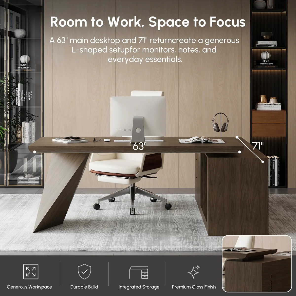 Modern 71" L-Shaped Whitewash Executive Desk with Storage, Left Hand — image 27