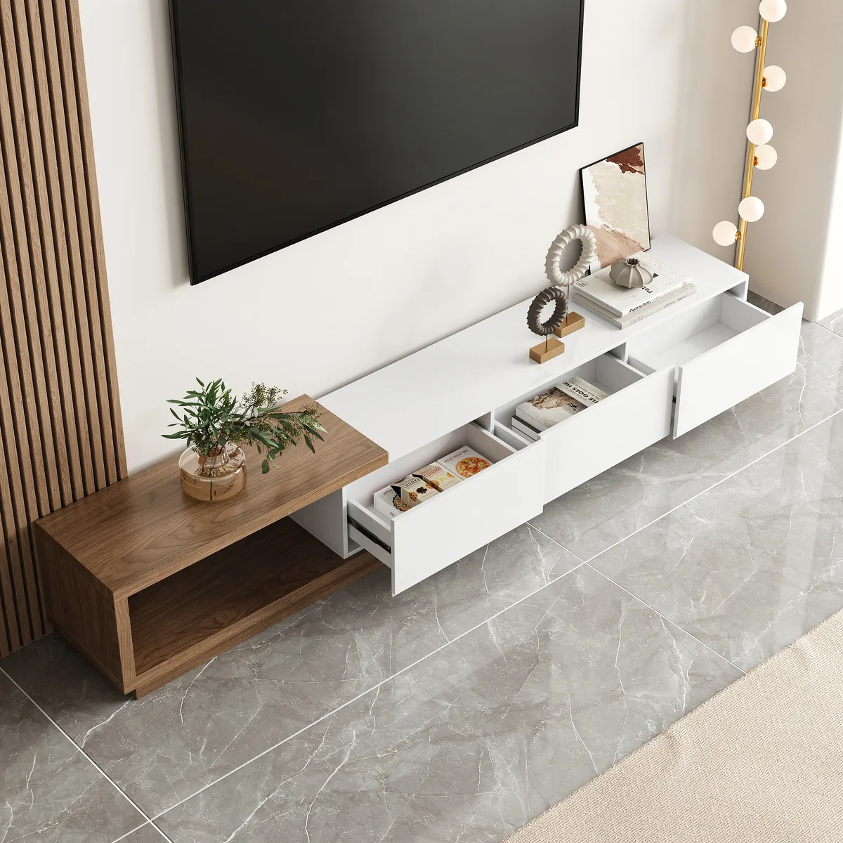 Living Room Cabinet Set Extendable TV Stand & Retracted Coffee Table Set — image 7