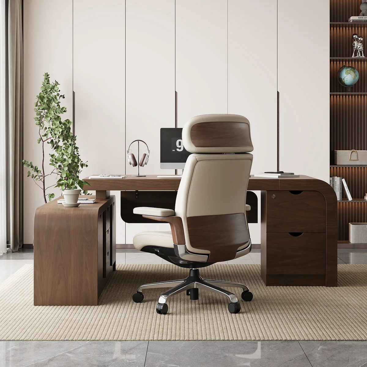 Black Genuine Leather Swivel Office Chair with Ergonomic Synchro-Tilt Recline System — image 15