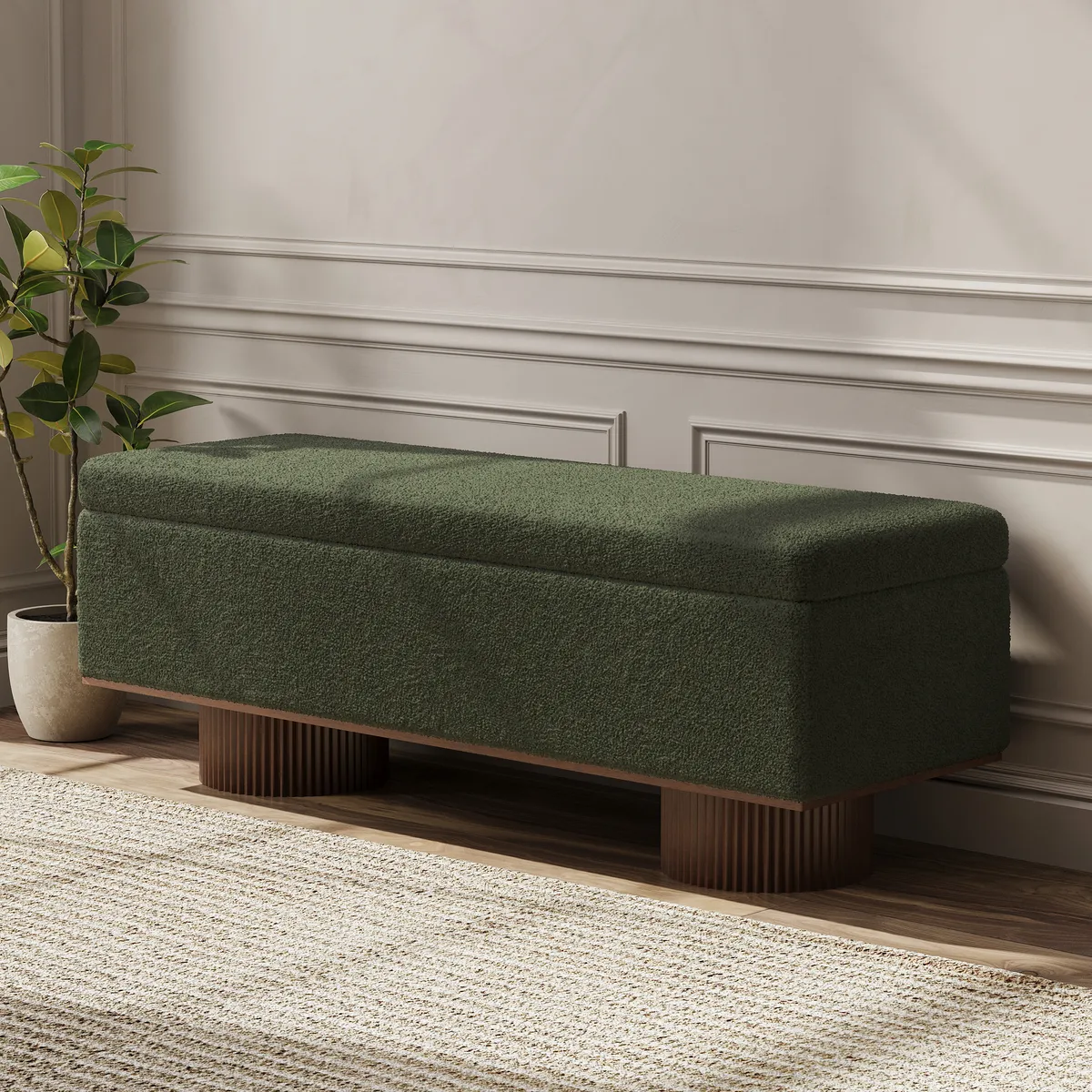 Teddy Fabric Fluffy Faux Fur Flip Top Wood Storage Bench — image 19