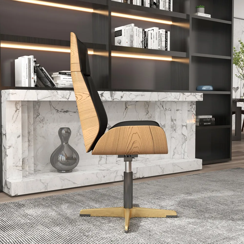 Black Leather Modern Home Office Chair Upholstered High Back Executive Chair — image 5