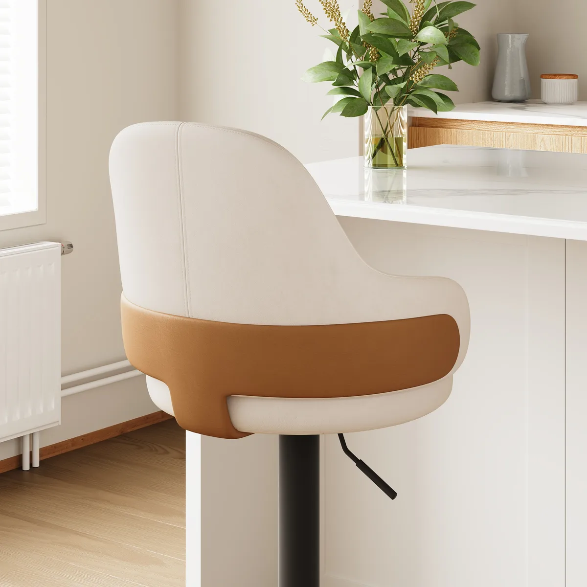 Swivel Bar Stool for Kitchen Island Curved Wing Back White Velvet Adjustable Height — image 5