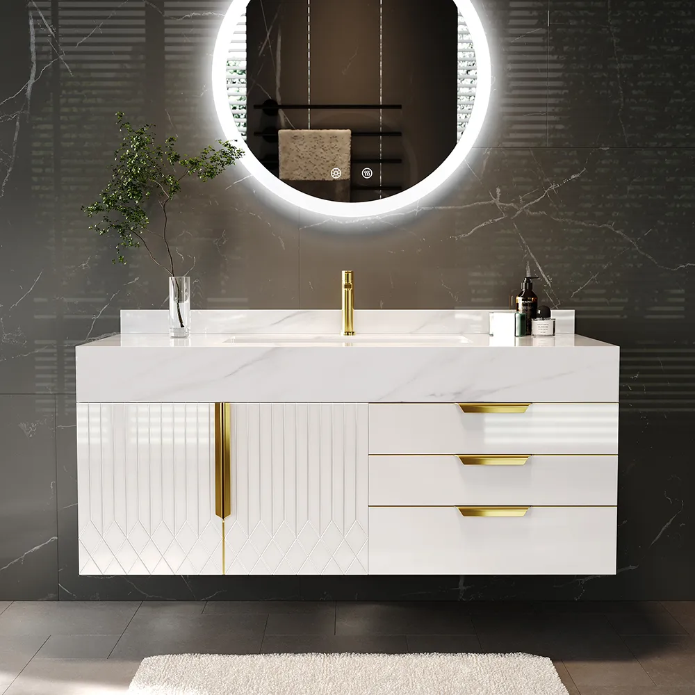 59" Wall Mounted Bathroom Vanity Faux Marble Top with Double Sink