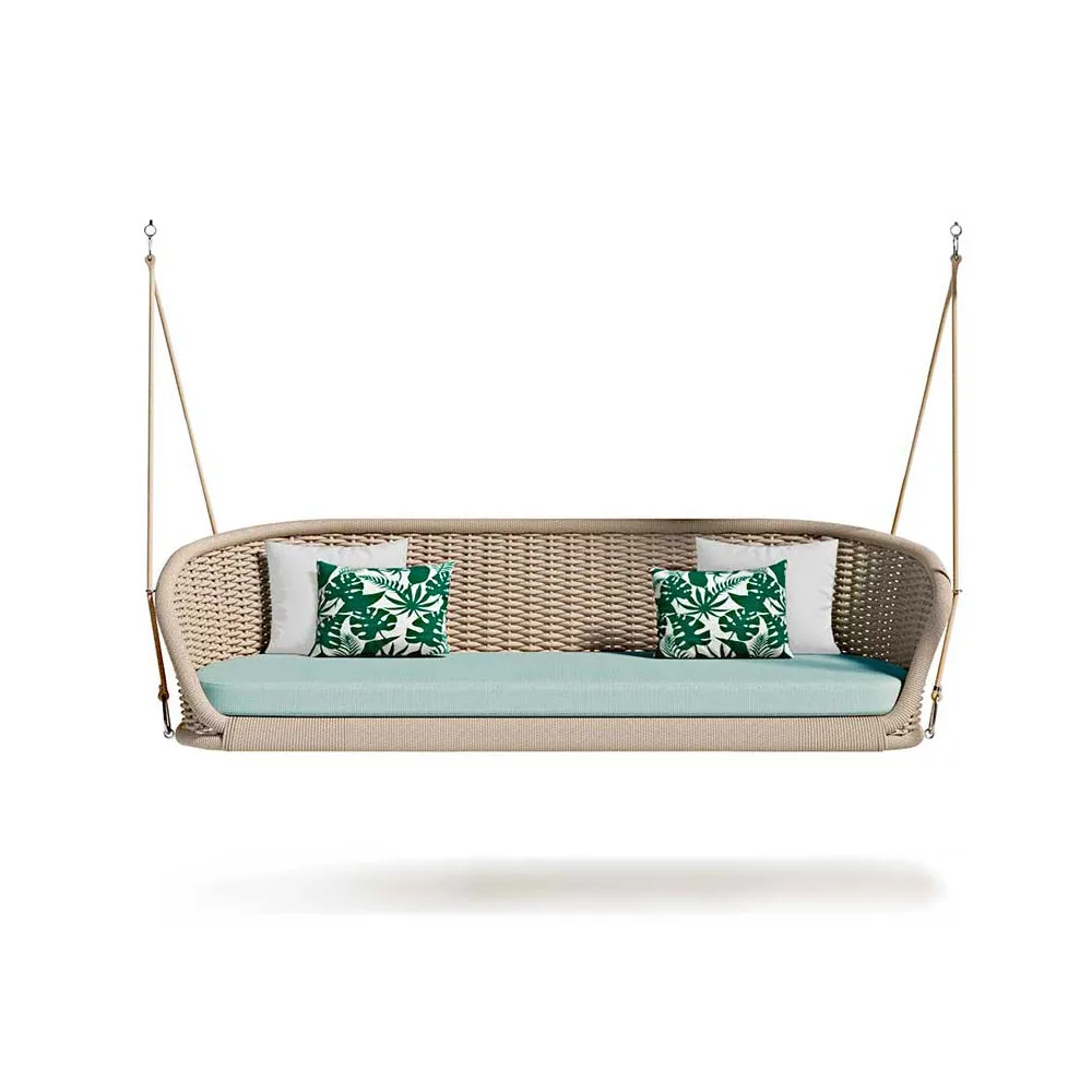 Traditional Wide Outdoor Woven Rope Swing Sofa Hanging Chair with Cushion — image 5
