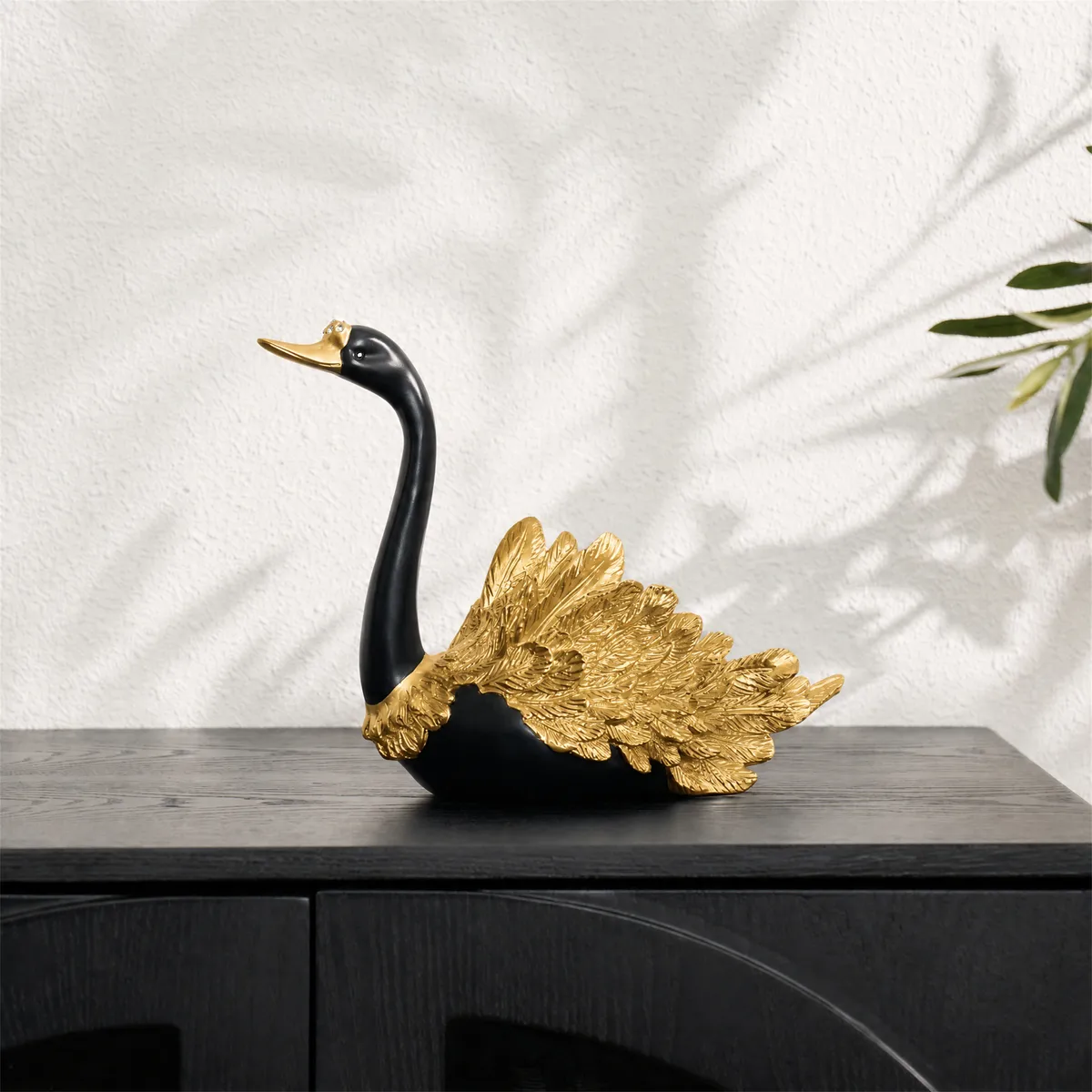 2-Piece Resin Swan Figurines, Black & Gold Decorative Storage Set — image 24