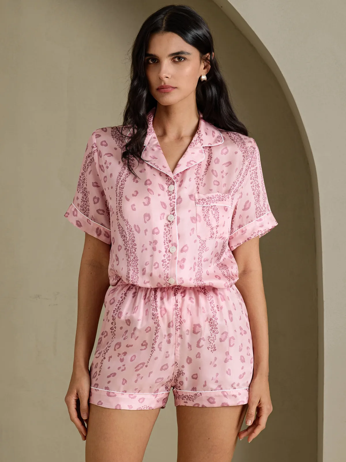 100% Mulberry Silk Women's Leopard Print Short Sleeve Pajama Set — image 4